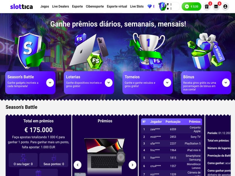 Promoções e eventos com prêmios na Slottica