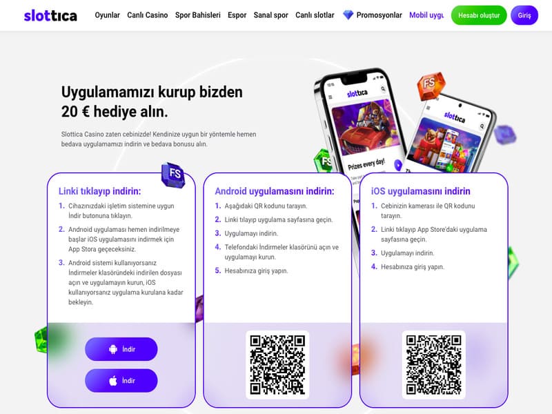 Slottica Casino mobil versiyonu ve uygulaması